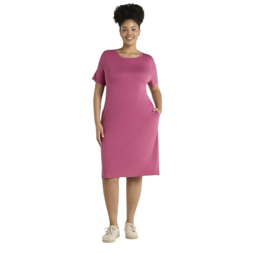 Terra & Sky Womens 2X T-Shirt Sheath Dress Rose Pink‎ with Pockets